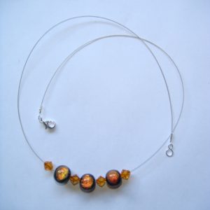 Amber/Rust Dichroic and Topaz Crystal - Silver