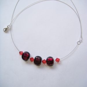 Black/Red Dichroic and Padparadscha Crystal - Silver