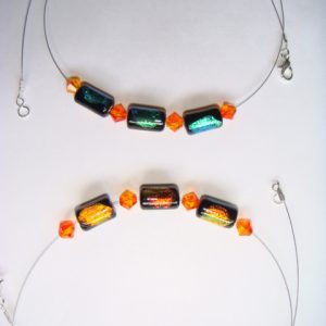 Black/Orange/Green Dichroic and Fire Opal Crystal - Silver