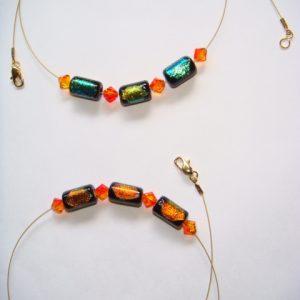 Black/Orange/Green Dichroic and Fire Opal Crystal - Gold