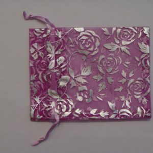 Organza Pouch with Silver Roses - Fuchsia